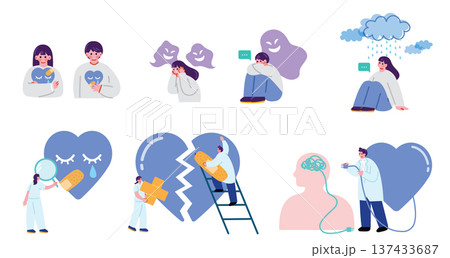 精神疾患を患う人々と治療する精神科医のイラスト 137433687