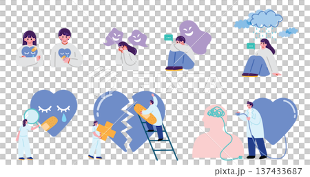 精神疾患を患う人々と治療する精神科医のイラスト 137433687