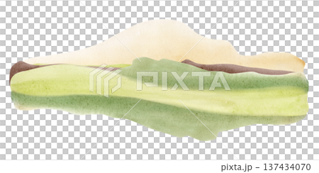 Watercolor steppe landscape with rolling hills and grassy plains 137434070