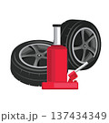 a pair of car wheels and a red jack vector illustration element design. 137434349