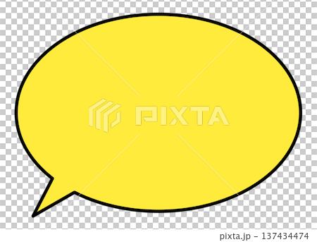 A simple, horizontally elongated, oval-shaped yellow speech bubble with the nozzle located diagonally to the lower left. A simple, horizontally elongated, oval-shaped yellow speech bubble with the nozzle located diagonally to the lower left. 137434474