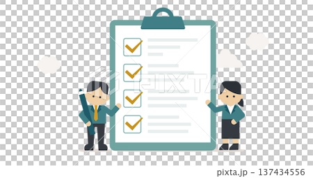Business team checking checked list | Friendly business image Business team checking checked list | Friendly business image 137434556