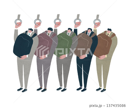 満員電車で同じポーズをするビジネスマン 137435086