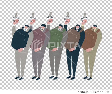 満員電車で同じポーズをするビジネスマン 137435086