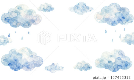 雲と雨の淡い水彩イラスト、フレーム素材 137435312