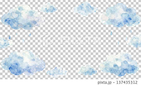 雲と雨の淡い水彩イラスト、フレーム素材 137435312