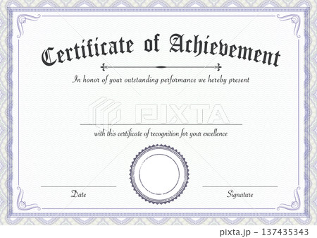 Certificate of Achievement template with ornate border and official seal for recognition and excellence Certificate of Achievement template with ornate border and official seal for recognition and excellence 137435343