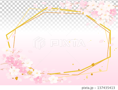 Cherry blossom and gold frame material, decoration, vector, gradation Cherry blossom and gold frame material, decoration, vector, gradation 137435413