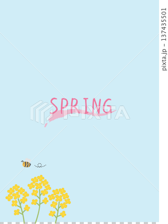 春の背景イラスト　春のバナー　　春の花とミツバチとチョウチョのイラスト 137435501