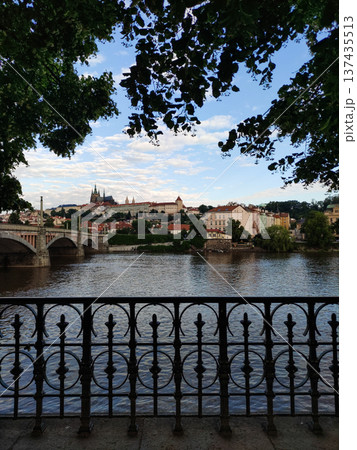 Prague castle overlooking vltava river on beautiful summer day in czechia 137435513