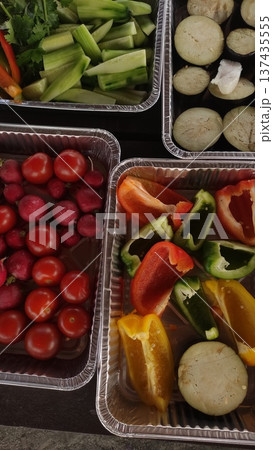 Fresh vegetables prepared for summer grilling in prague Fresh vegetables prepared for summer grilling in prague 137435555