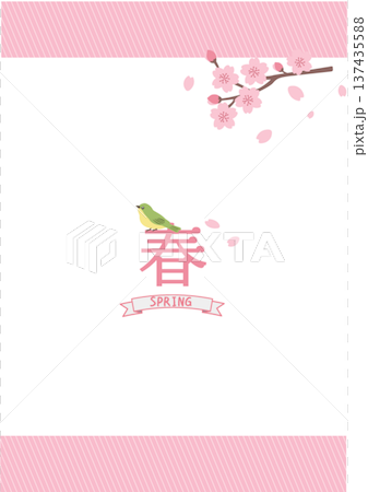 春季背景插圖 春季橫幅 叢鶯與櫻花 叢鶯與梅花邊框 137435588