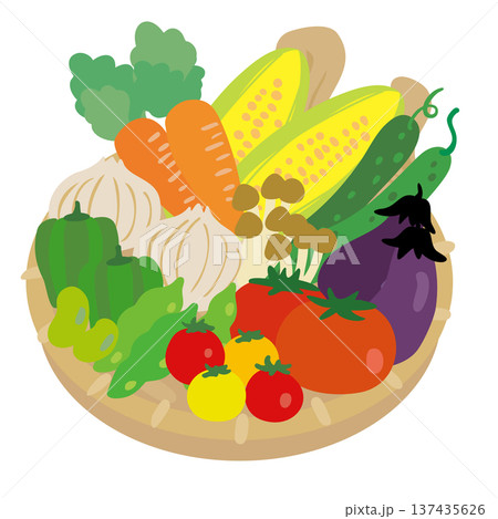 収穫した新鮮野菜の詰め合わせイラスト 収穫した新鮮野菜の詰め合わせイラスト 137435626