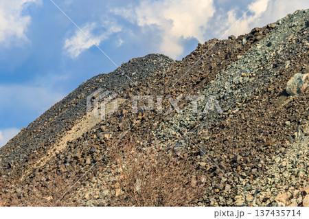View of slag heaps of iron ore quarry. Mining industry View of slag heaps of iron ore quarry. Mining industry 137435714