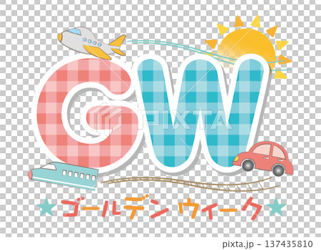 乗り物とゴールデンウィークのタイトル文字イラスト　GW 137435810