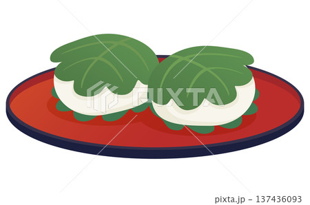 お盆に乗った柏餅のイラスト お盆に乗った柏餅のイラスト 137436093