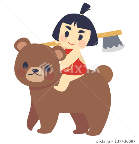 こどもの日イラスト_熊に乗った金太郎 137436097