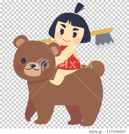 こどもの日イラスト_熊に乗った金太郎 137436097