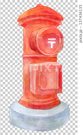 水彩イラスト　手描き　郵便物のイメージ　ポスト 137436135
