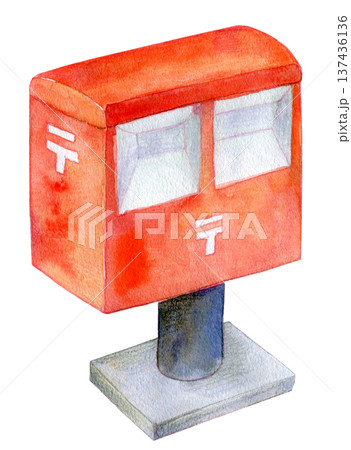 水彩イラスト　手描き　郵便物のイメージ　ポスト 137436136