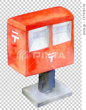 水彩イラスト　手描き　郵便物のイメージ　ポスト 137436136