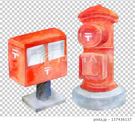 水彩イラスト　手描き　郵便物のイメージ　ポスト 137436137