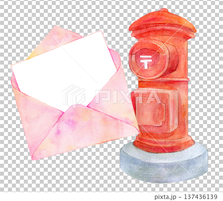 水彩イラスト　手描き　郵便物のイメージ　ポスト 137436139