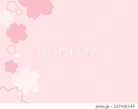 くすみピンクの桜　左寄せ背景　上品でやさしい春の和風テンプレート 137436144