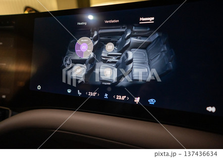 Modern car interior with touch screens. Modern car interior with touch screens. 137436634