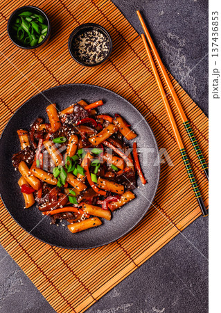 Tteokbokki ,Spicy Stir fried Rice Cake. Tteokbokki ,Spicy Stir fried Rice Cake. 137436853
