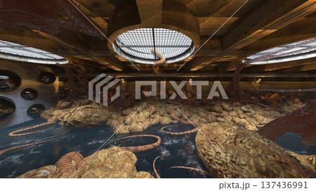 エイリアンに攻撃される通路 137436991