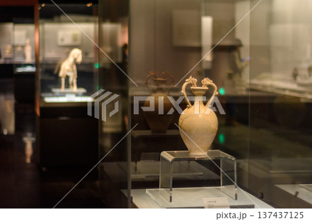 Ancient Chinese pottery exhibited in Luoyang Museum in Henan province, China 137437125