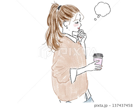 女性 吹き出し コーヒー 疑問 女性 吹き出し コーヒー 疑問 137437458