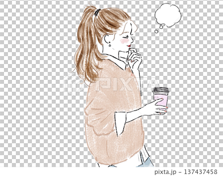 女性 吹き出し コーヒー 疑問 女性 吹き出し コーヒー 疑問 137437458