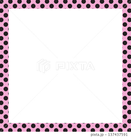 Pink square frame with black polka dot pattern for card print, polaroid photo, ad template, poster, book cover, notepad, sticky note, memo, banner, border, postcard, standee, paper design, decoration 137437591