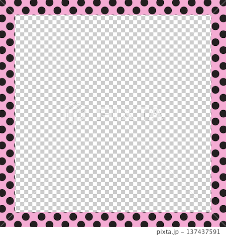 Pink square frame with black polka dot pattern for card print, polaroid photo, ad template, poster, book cover, notepad, sticky note, memo, banner, border, postcard, standee, paper design, decoration 137437591