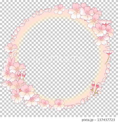 Watercolor style cherry blossom illustration circle frame 137437723