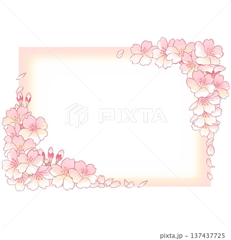 水彩画風の桜イラスト長方形フレーム 137437725