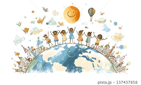Global happiness theme illustration suitable for UN style awareness campaign 137437858