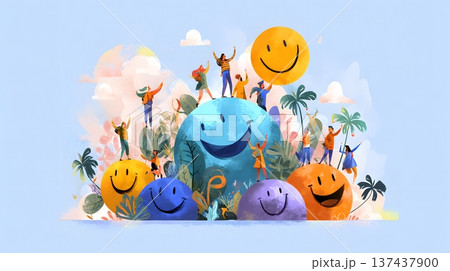 International Day of Happiness creative illustration for global organizations International Day of Happiness creative illustration for global organizations 137437900