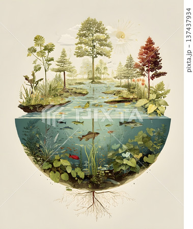 Fresh water ecosystem illustration representing balance and life 137437934