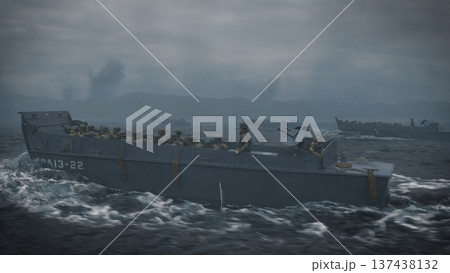 ノルマンディー上陸作戦で海を航行するアメリカ軍LCVP 137438132