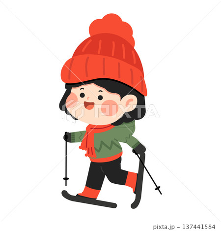 Illustration Of A Girl Skiing 137441584