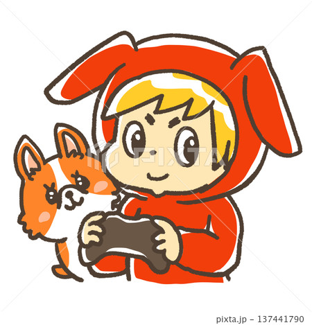 愛犬と一緒にゲームを楽しむ 137441790