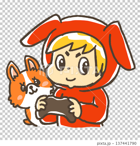 愛犬と一緒にゲームを楽しむ 137441790