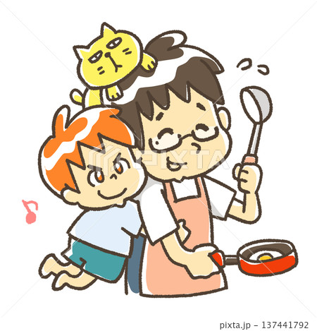 大変だけど家事と育児を頑張っているお父さん 137441792