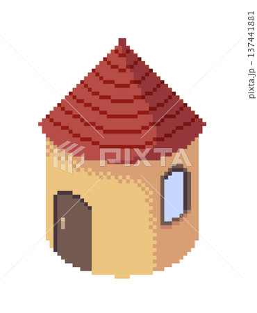 ドット絵の赤い円錐屋根の家,透過背景 ドット絵の赤い円錐屋根の家,透過背景 137441881