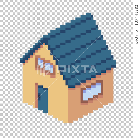 ドット絵の円錐屋根の家,透過背景 ドット絵の円錐屋根の家,透過背景 137441882