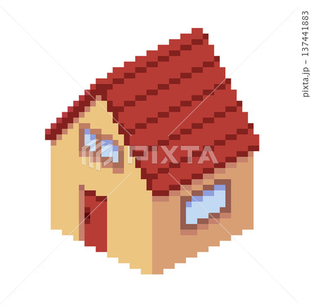 ドット絵の円錐屋根の家,透過背景 137441883