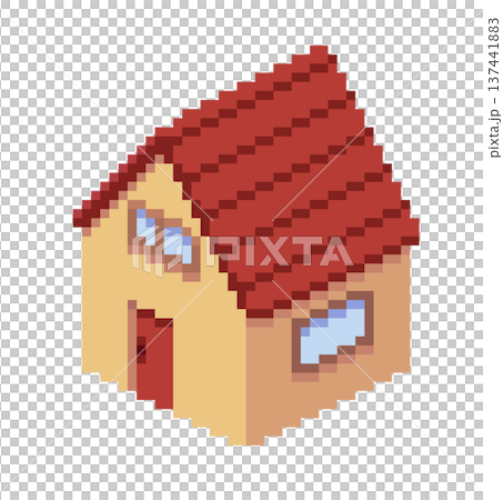 ドット絵の円錐屋根の家,透過背景 137441883